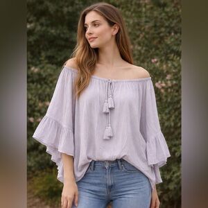 Free People Light Gray Off-Shoulder Blouse XS (runs large:)) Good for M)
